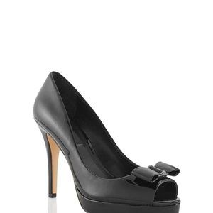 Black Patent Leather Peep Toe Pumps